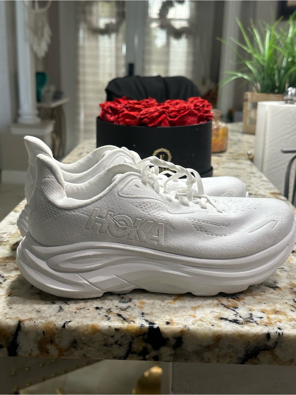 Hoka One One Women’s All-White Cushioned Running Shoes